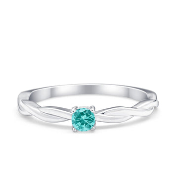 Petite Dainty Wedding Ring Round Simulated Paraiba Tourmaline CZ 925 Sterling Silver